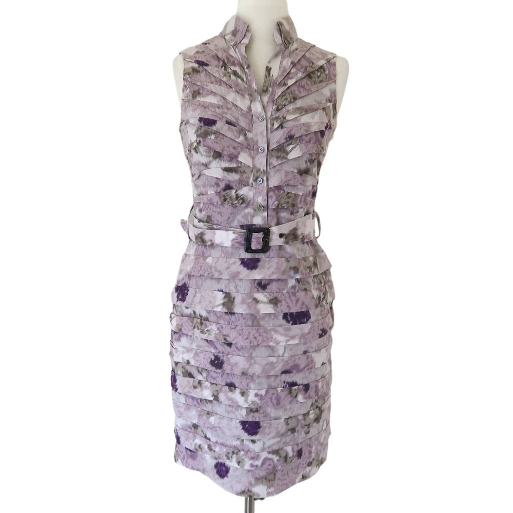 COLLETTE DINNIGAN pleat detail sleeveless sheath dress sz S